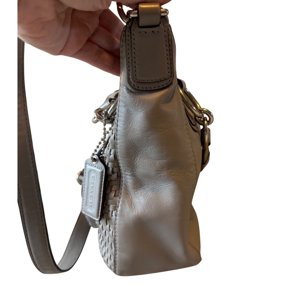 Coach Kristin Woven Leather Hobo Bag‎ Grey Taupe L1120-19312 Crossbody Handbag - Picture 11 of 12